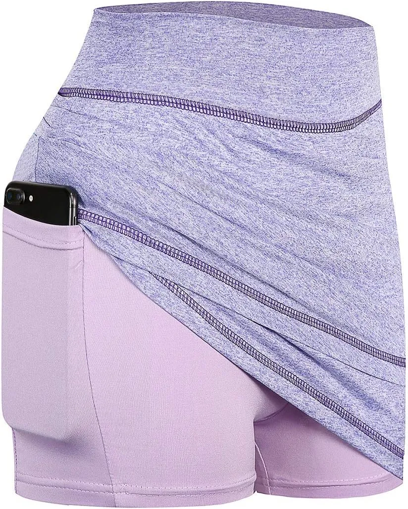 MOQIVGI Women Ruched Workout Skirts Inner Shorts Athletic Sports Golf Run Skorts with Pockets