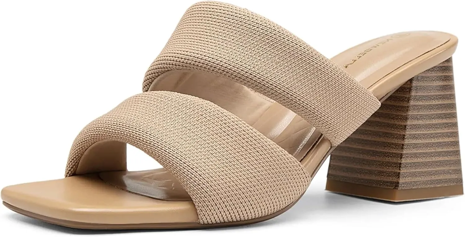 Mousse Fit Women's Block Heel Sandals， Square Toe Comfortable Heeled Sandals for Commute & Daily Wear