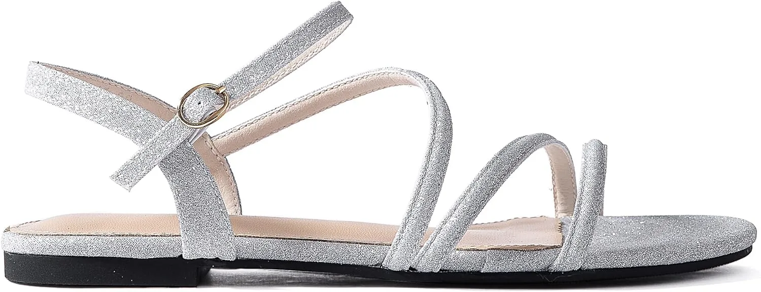 Mtzyoa Women Flat Sandals Dressy Strappy Gladiator Summer Ankle Strap Nude Open Toe Comfortable Wedding Casual Leather Ladies Party Trendy Vacation