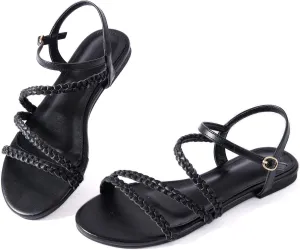 Mtzyoa Women Flat Sandals Dressy Strappy Gladiator Summer Ankle Strap Nude Open Toe Comfortable Wedding Casual Leather Ladies Party Trendy Vacation