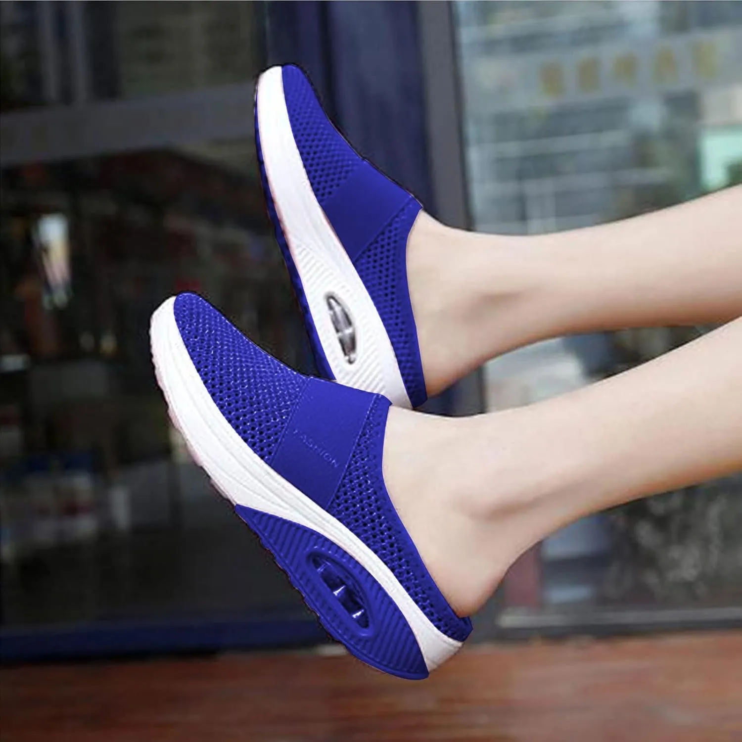 Mules for Women Men Diabetic Air Cushion Slip On Walking Shoes Breathable Mesh Sports Slippers Shoes with Arch Support