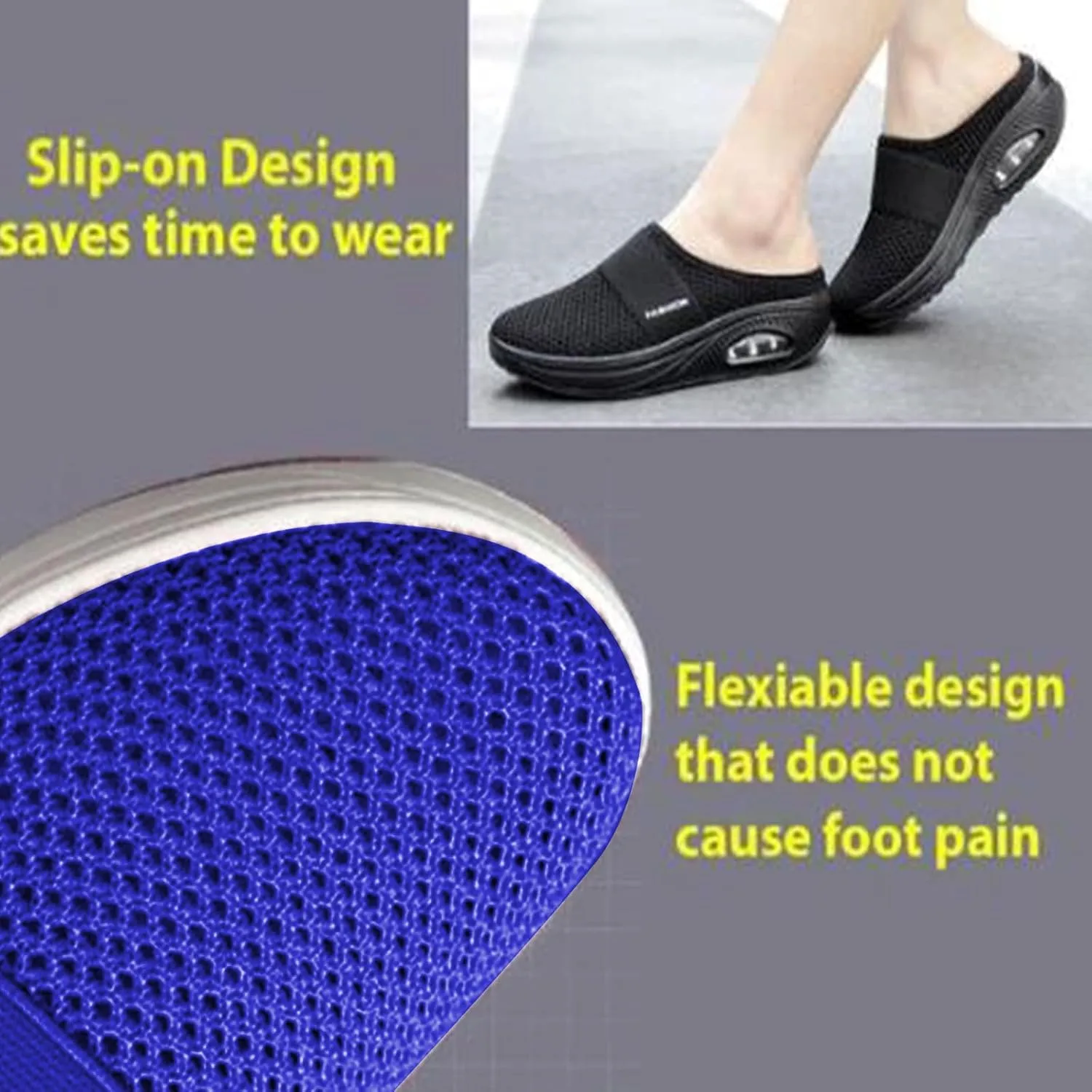 Mules for Women Men Diabetic Air Cushion Slip On Walking Shoes Breathable Mesh Sports Slippers Shoes with Arch Support