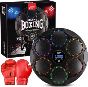 Music Boxing Beatbox Trainer by Sporty Body, 9 Speeds & 9 Light Modes, Bluetooth Sync, Auto Counting, and Durable ABS Body for Home Workouts, Supports 440lbs Punch Force, Wall Mounted Boxing Machine