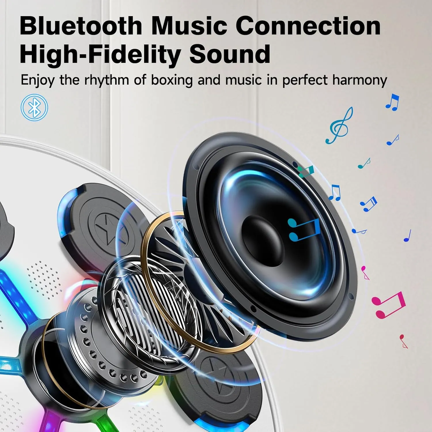 Music Boxing Machine, 2025 Upgrade Boxing Music Workout Machine for Adults Women Kids, Smart Bluetooth Boxing Music Trainer, Wall Mounted Musical Punching Pad, Boxing Machine with Gloves and Headband