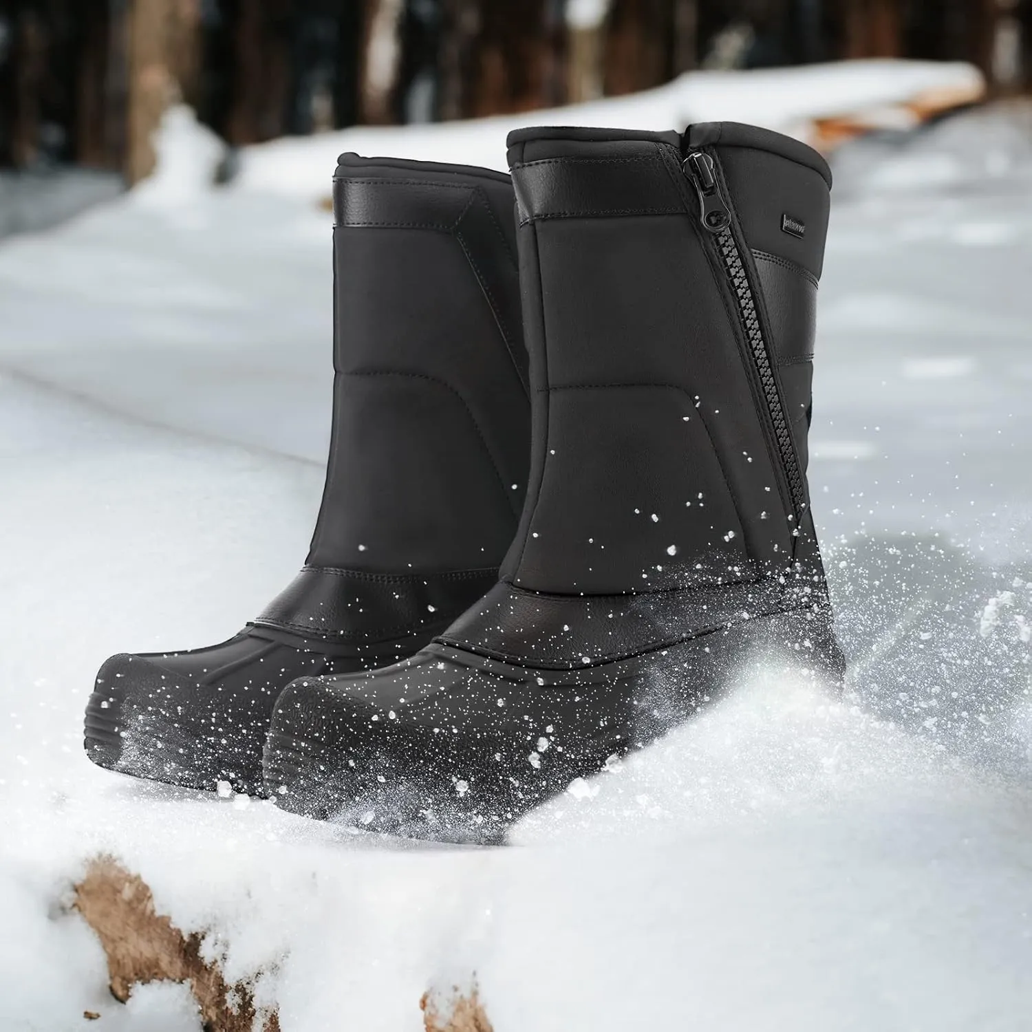 mysoft Men's Winter Snow Boots Mid Calf Waterproof Insulated Fur Lined Warm Anti-Slip Zip Boot