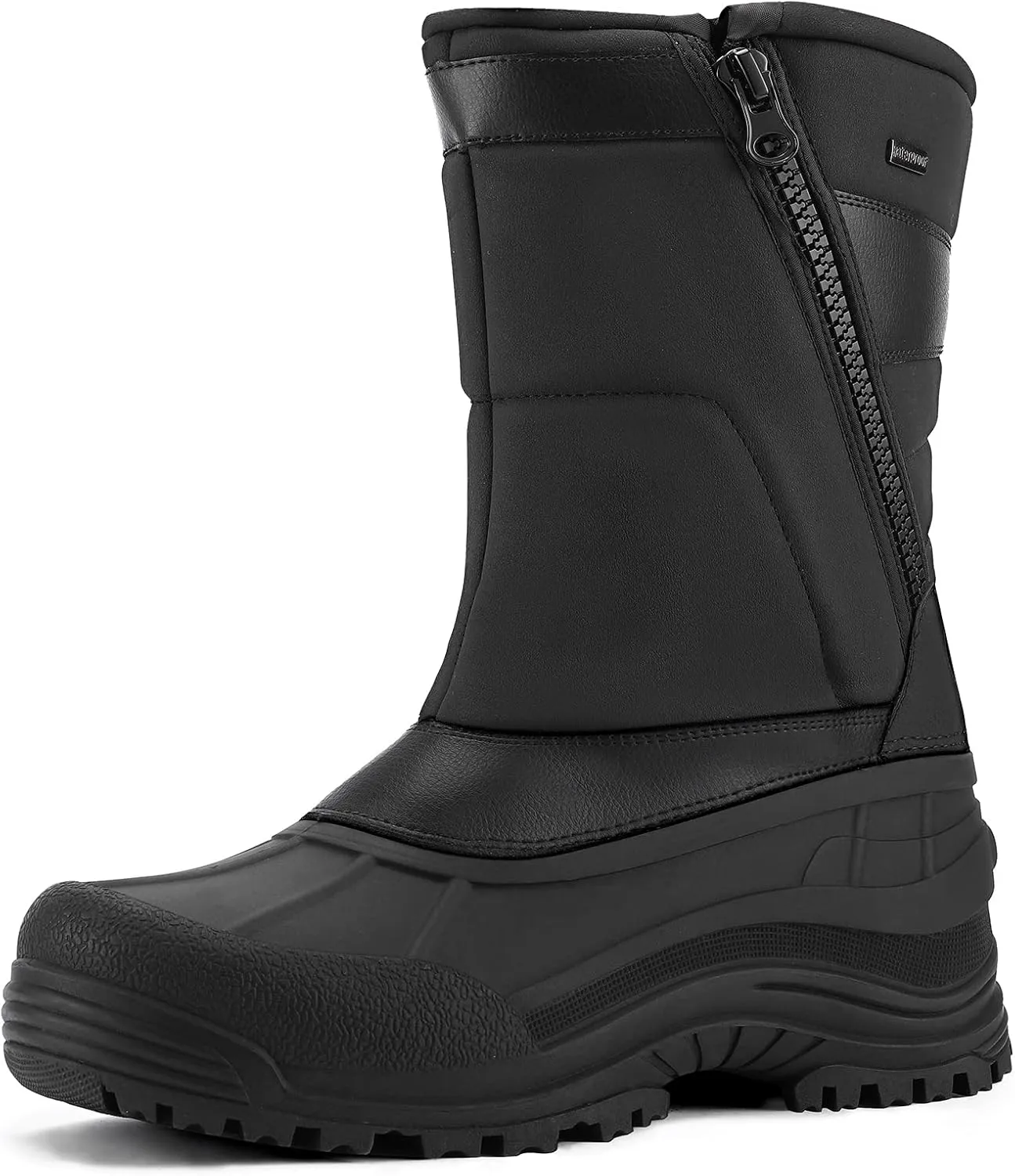 mysoft Men's Winter Snow Boots Mid Calf Waterproof Insulated Fur Lined Warm Anti-Slip Zip Boot