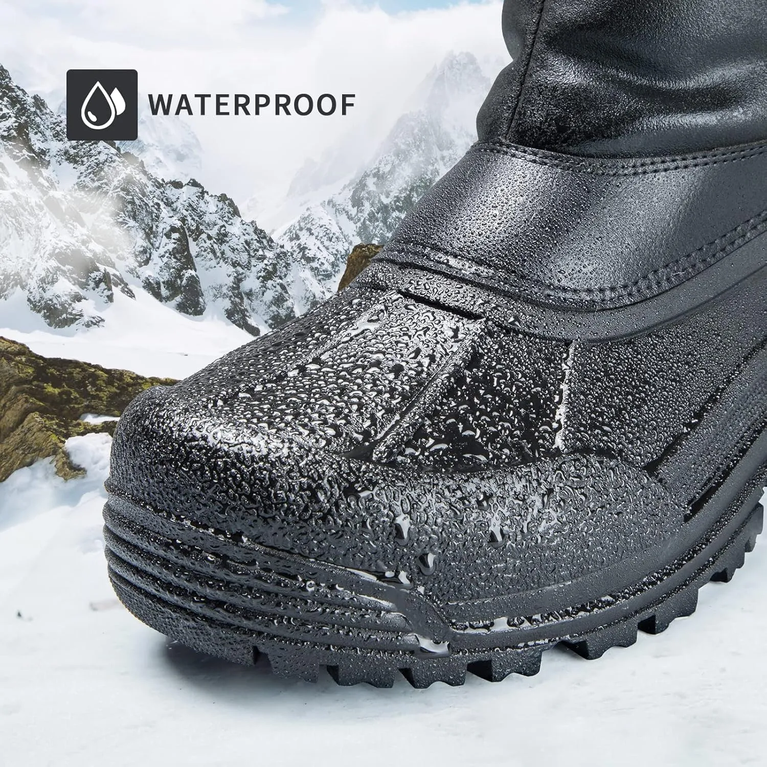 mysoft Men's Winter Snow Boots Mid Calf Waterproof Insulated Fur Lined Warm Anti-Slip Zip Boot