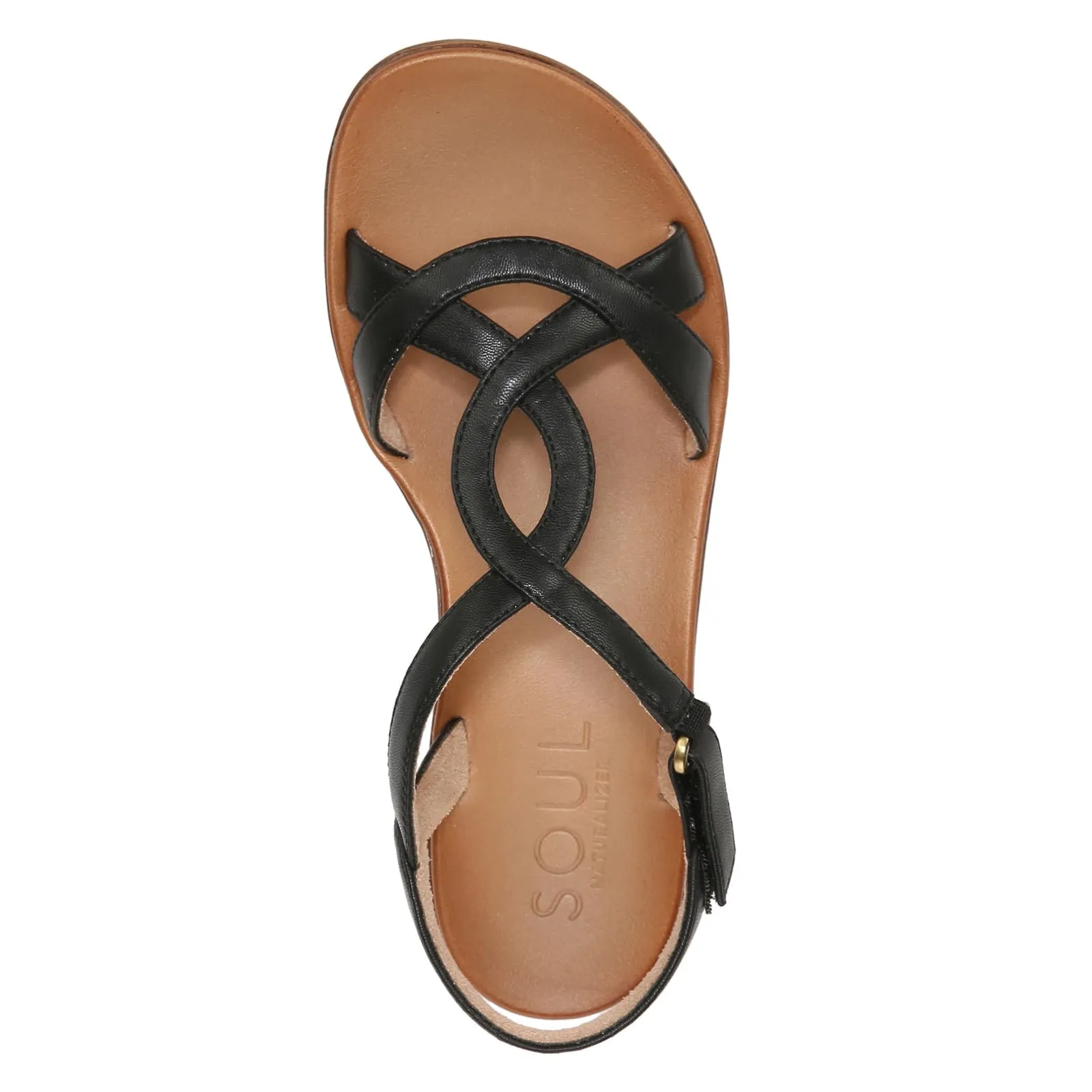 Naturalizer SOUL Womens Solo Strappy Flat Memory Foam Casual Sandals,Black,6.5M