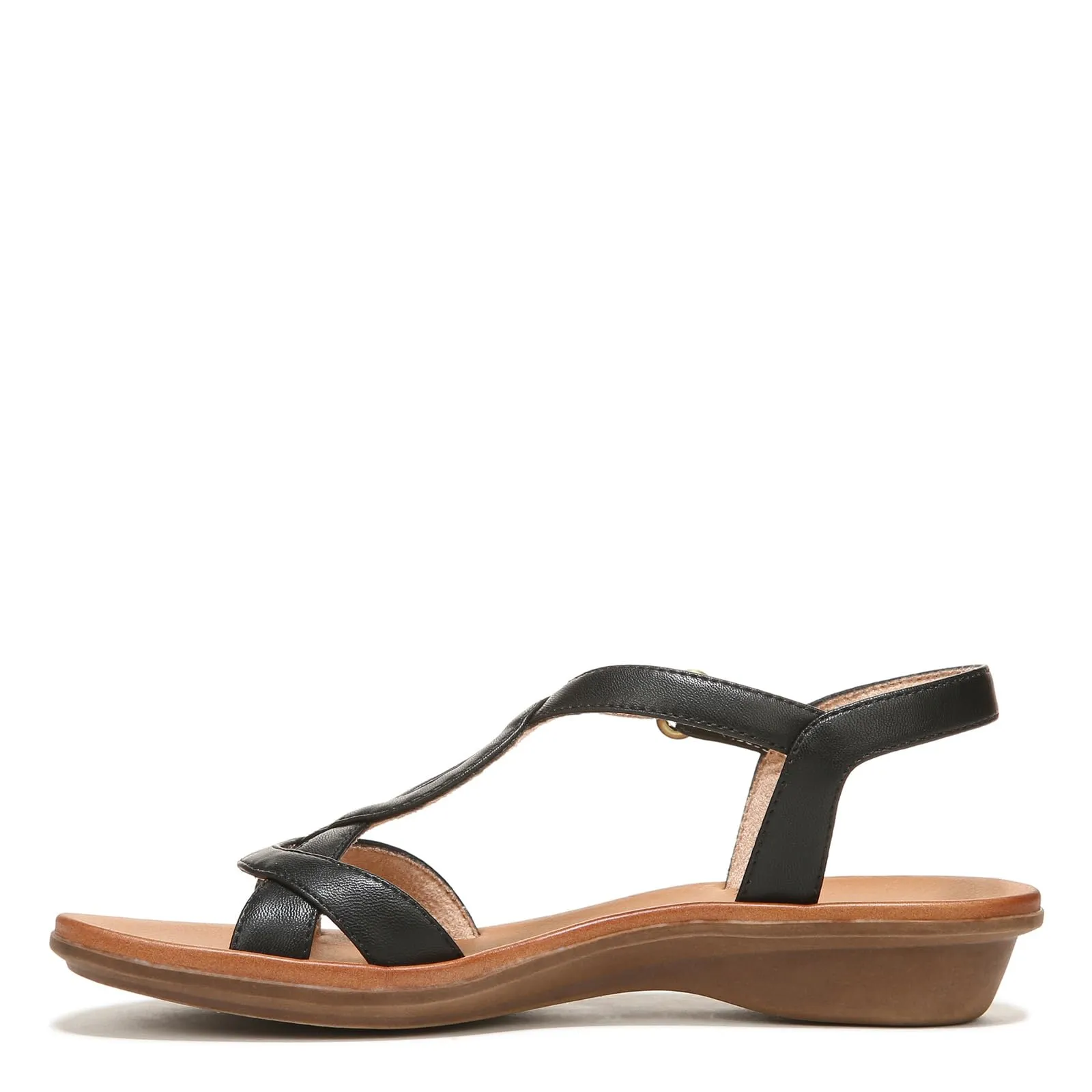 Naturalizer SOUL Womens Solo Strappy Flat Memory Foam Casual Sandals,Black,6.5M