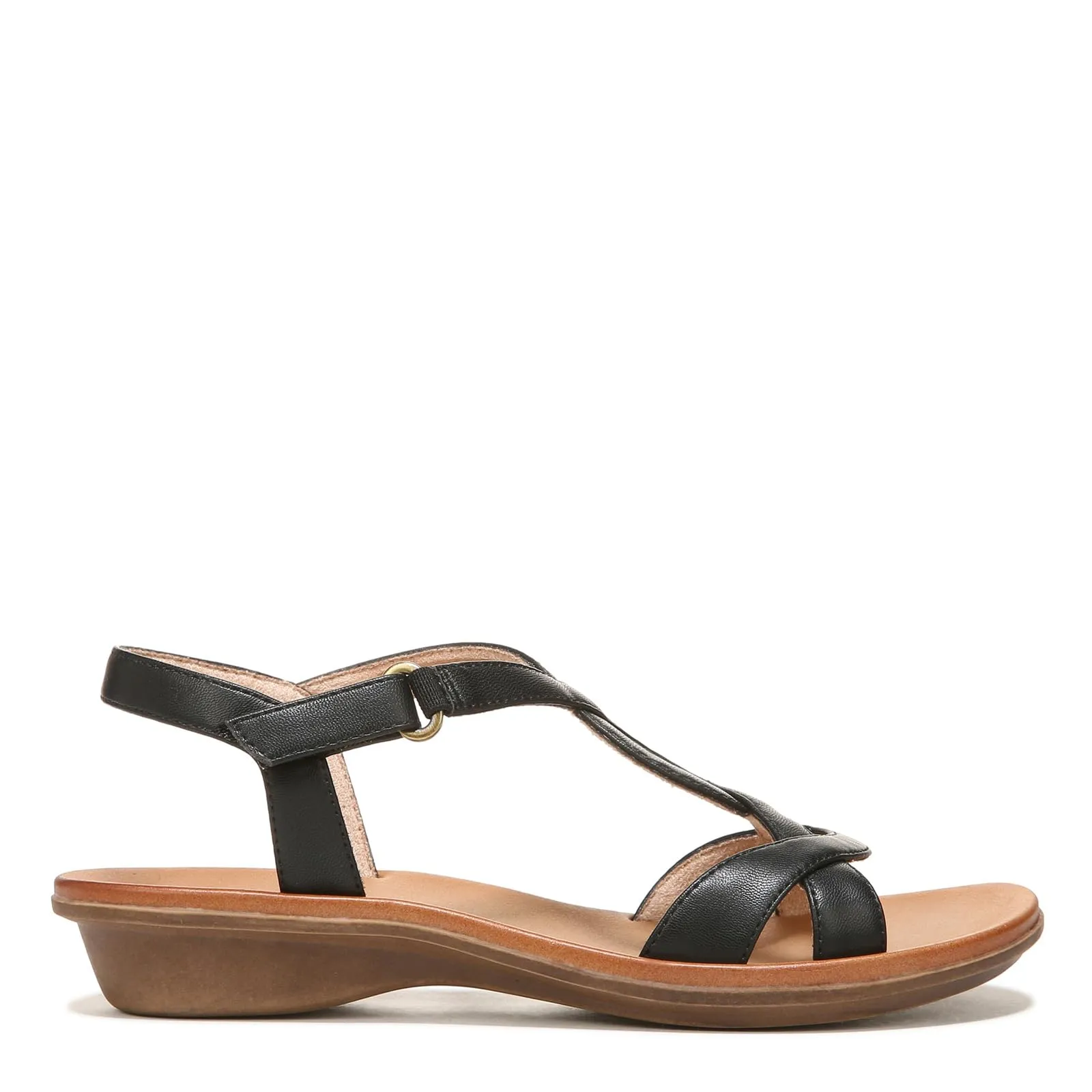 Naturalizer SOUL Womens Solo Strappy Flat Memory Foam Casual Sandals,Black,6.5M