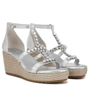 Naturalizer Womens Serena Strappy Wedge Sandal Silver Metallic 6.5 M