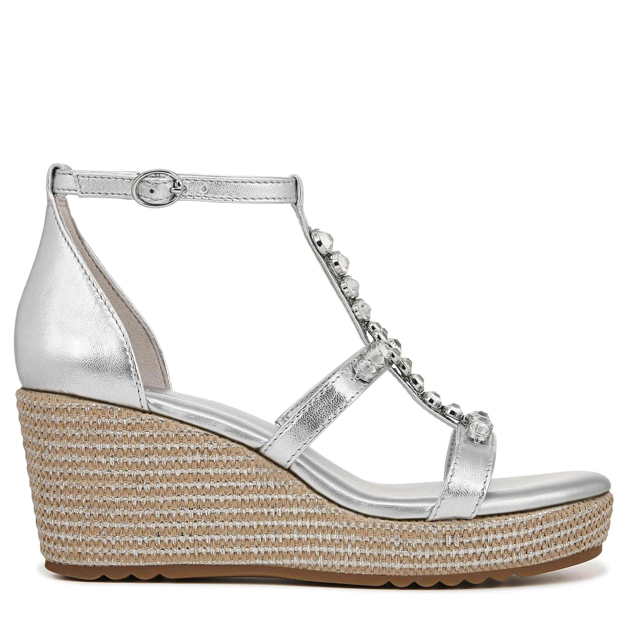Naturalizer Womens Serena Strappy Wedge Sandal Silver Metallic 6.5 M