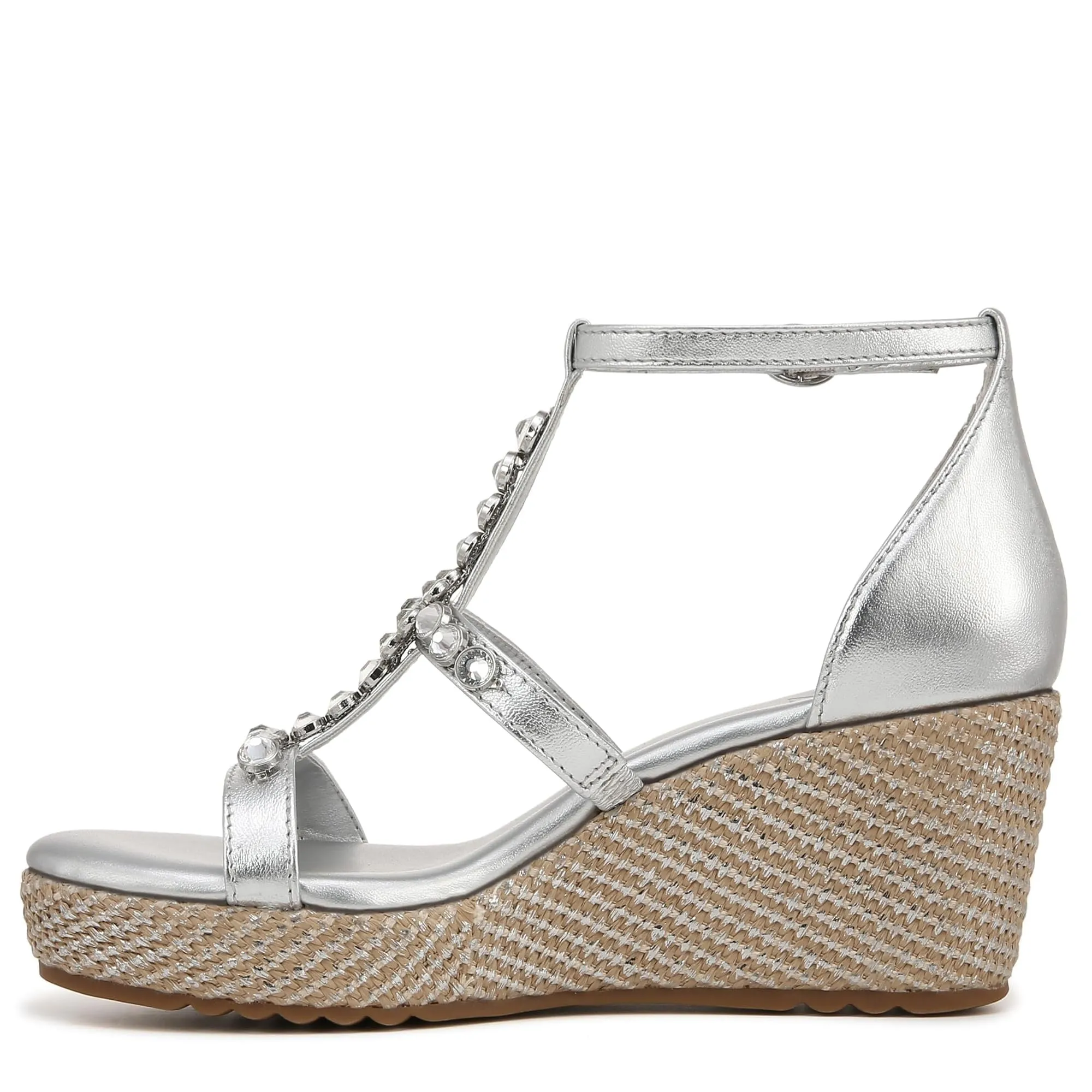 Naturalizer Womens Serena Strappy Wedge Sandal Silver Metallic 6.5 M