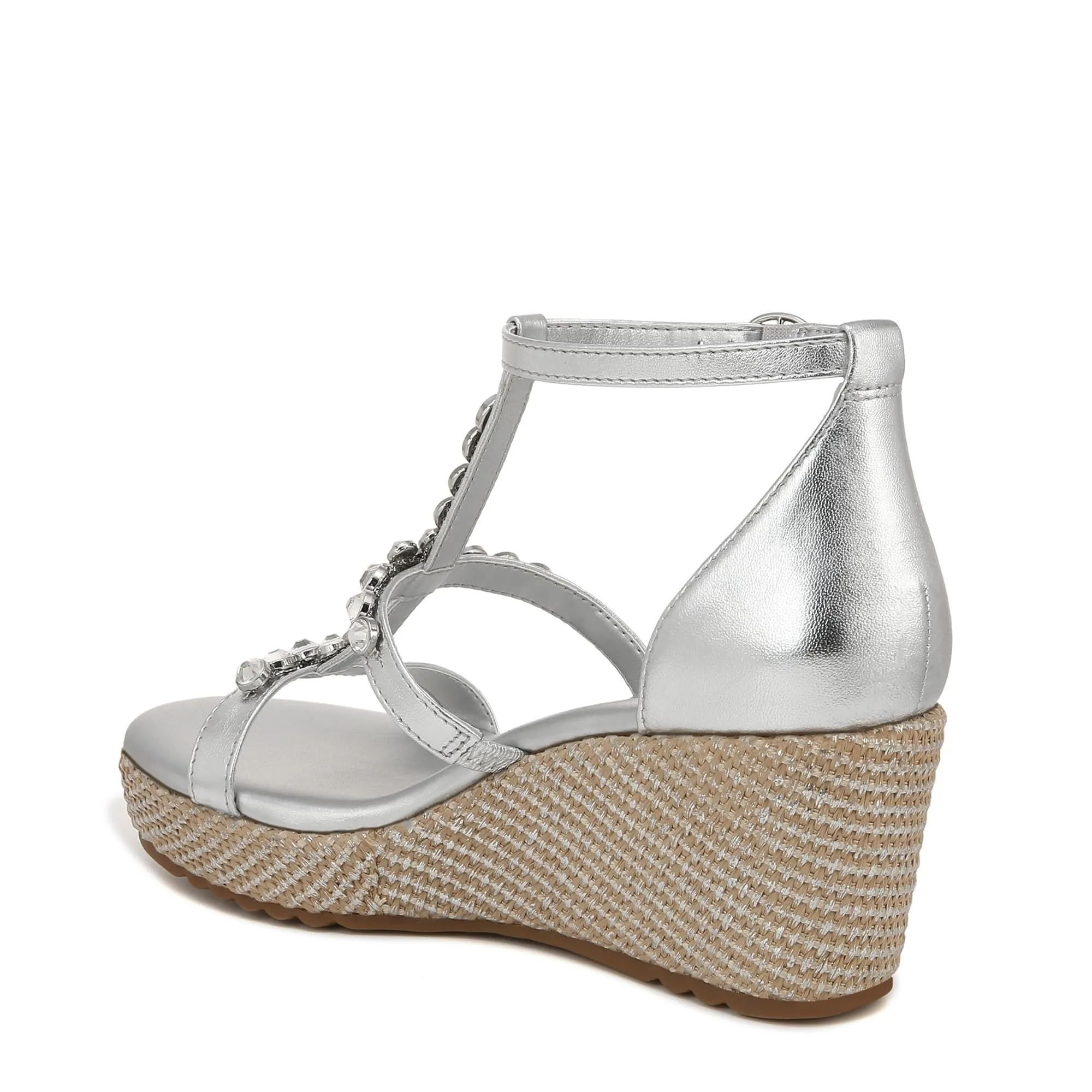 Naturalizer Womens Serena Strappy Wedge Sandal Silver Metallic 6.5 M