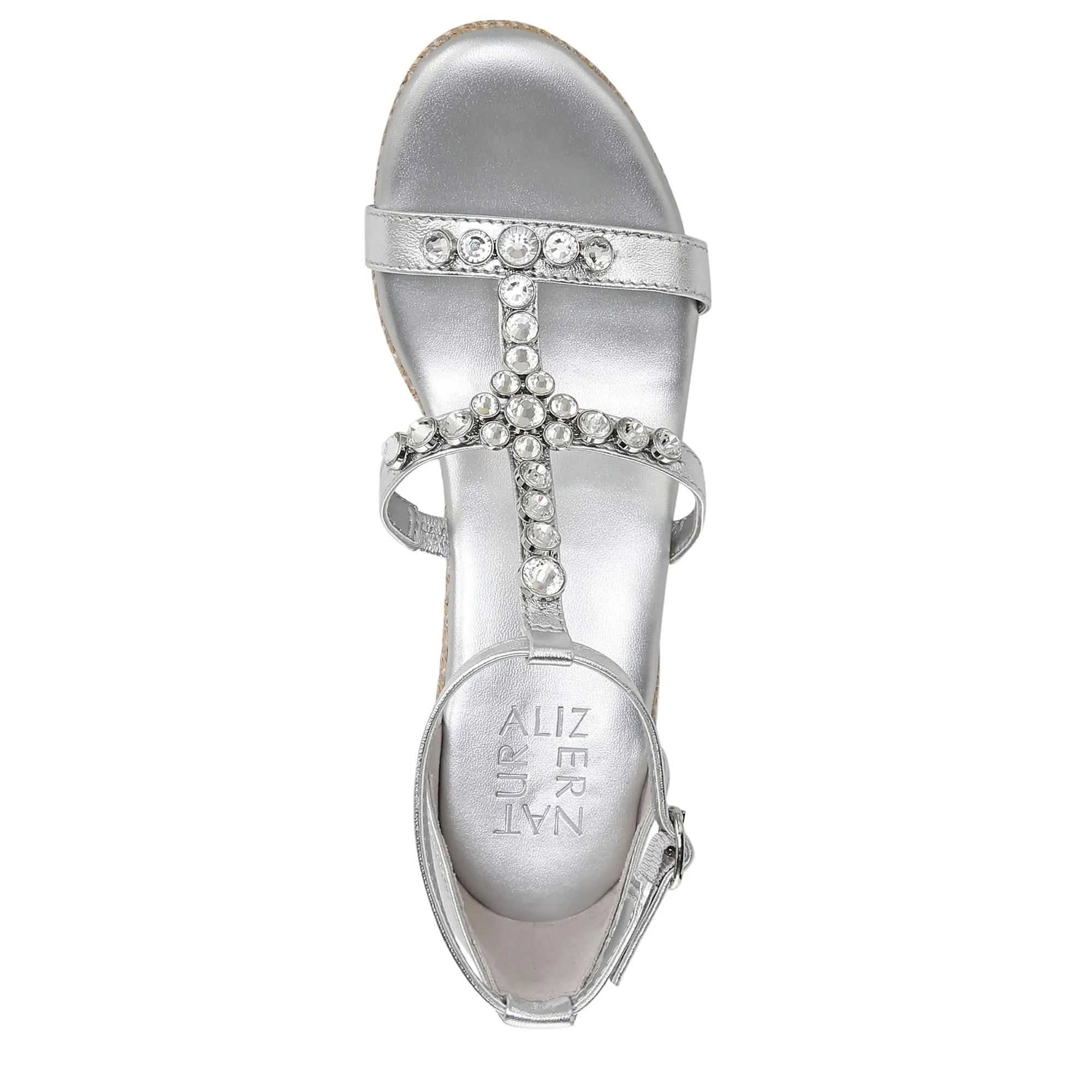 Naturalizer Womens Serena Strappy Wedge Sandal Silver Metallic 6.5 M