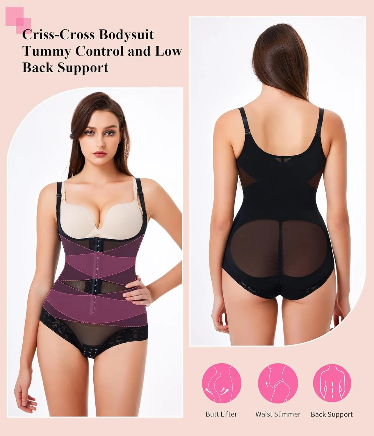 Nebility Shapewear Bodysuit Waist Trainer Open Bust Bodysuits for Women Tummy Control Criss-Cross Body Shaper
