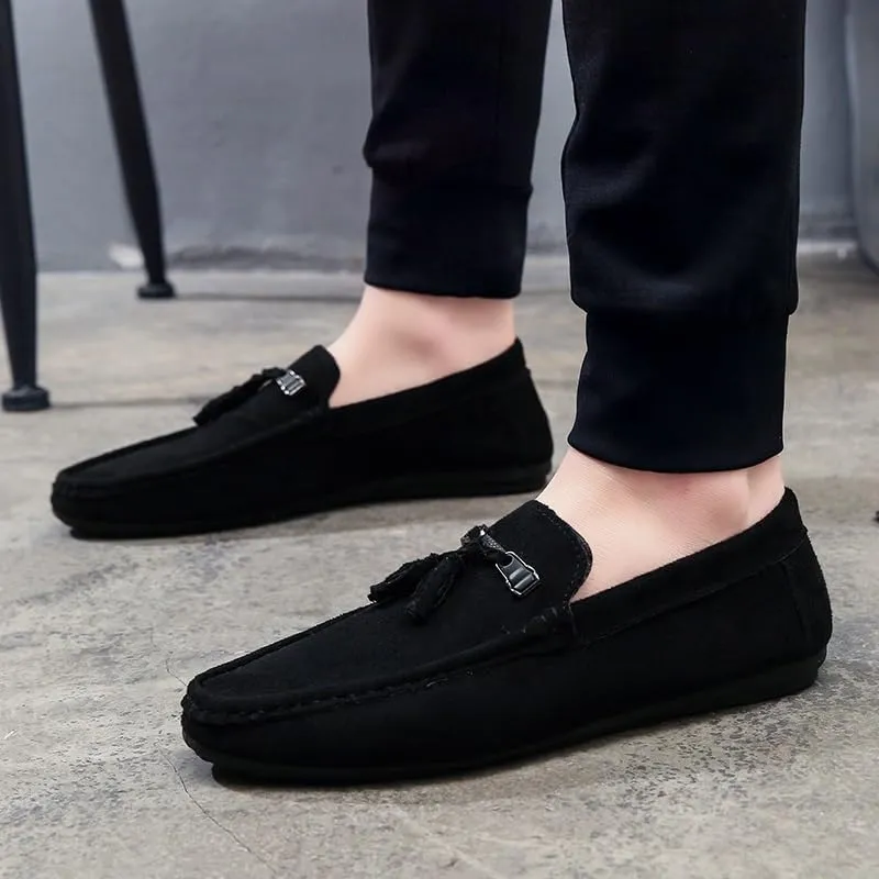 New Men's Loafers Shoes Round Toe Suede Vamp with Tassel Loafer Shoes Comfortable Flat Heel Slip Resistant Casual Classic Slip-ons