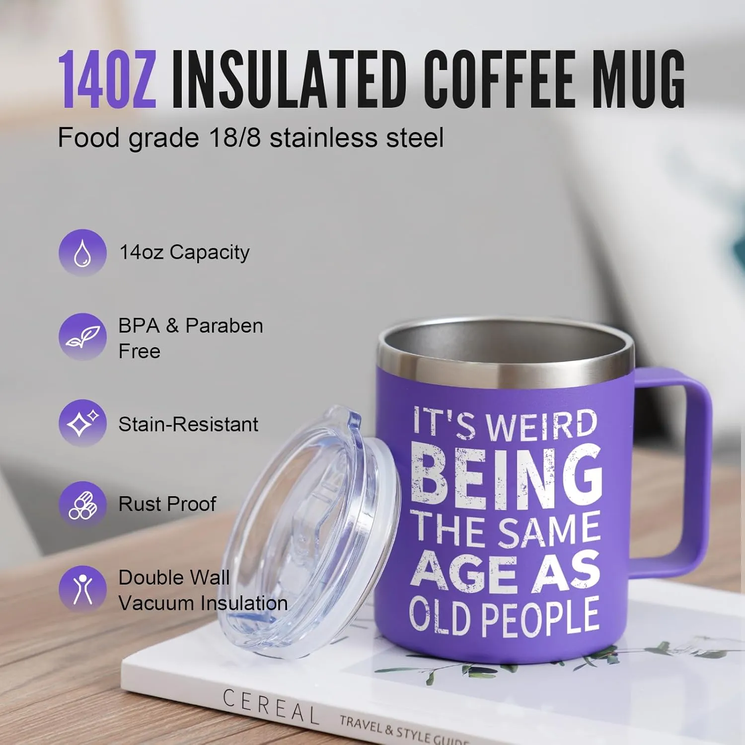NOWWISH Birthday Gifts for Women, It's Weird Being The Same Age As Old People Mug, Funny Gifts for Women, Mom, Wife, Grandma, Best Friend (14oz, Purple)