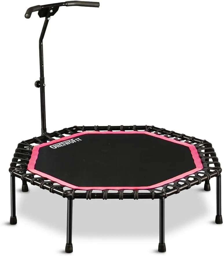 ONETWOFIT 51" Silent Trampoline with Adjustable Handle Bar, Fitness Trampoline Bungee Rebounder Jumping Cardio Trainer Workout for Adults…