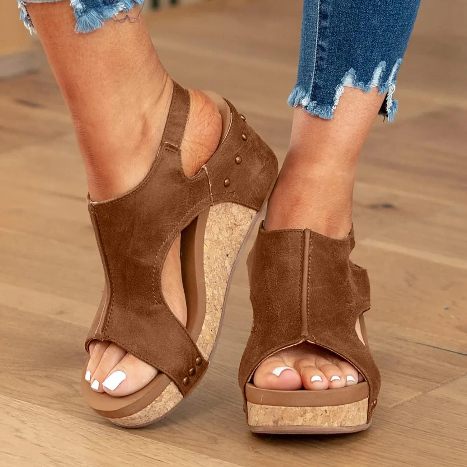 Orthopedic Sandals for Women Casual Summer Wedge Sandals for Women Dressy Open Toe Platform Wedges Buckle Ankle Strap Leather Sandals Espadrilles Beach Heels Sandal Strappy Slip on