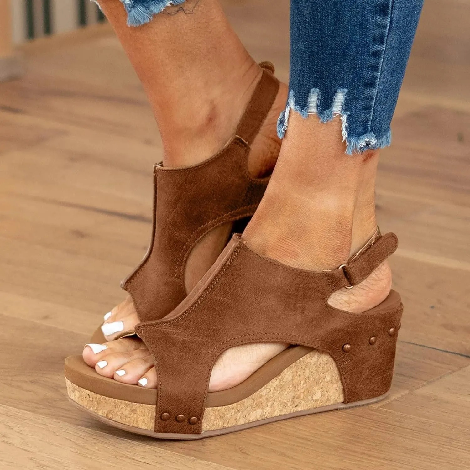 Orthopedic Sandals for Women Casual Summer Wedge Sandals for Women Dressy Open Toe Platform Wedges Buckle Ankle Strap Leather Sandals Espadrilles Beach Heels Sandal Strappy Slip on