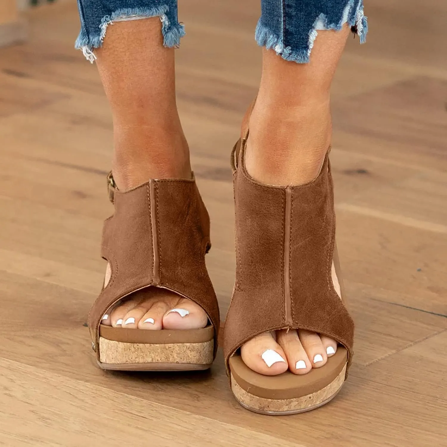 Orthopedic Sandals for Women Casual Summer Wedge Sandals for Women Dressy Open Toe Platform Wedges Buckle Ankle Strap Leather Sandals Espadrilles Beach Heels Sandal Strappy Slip on