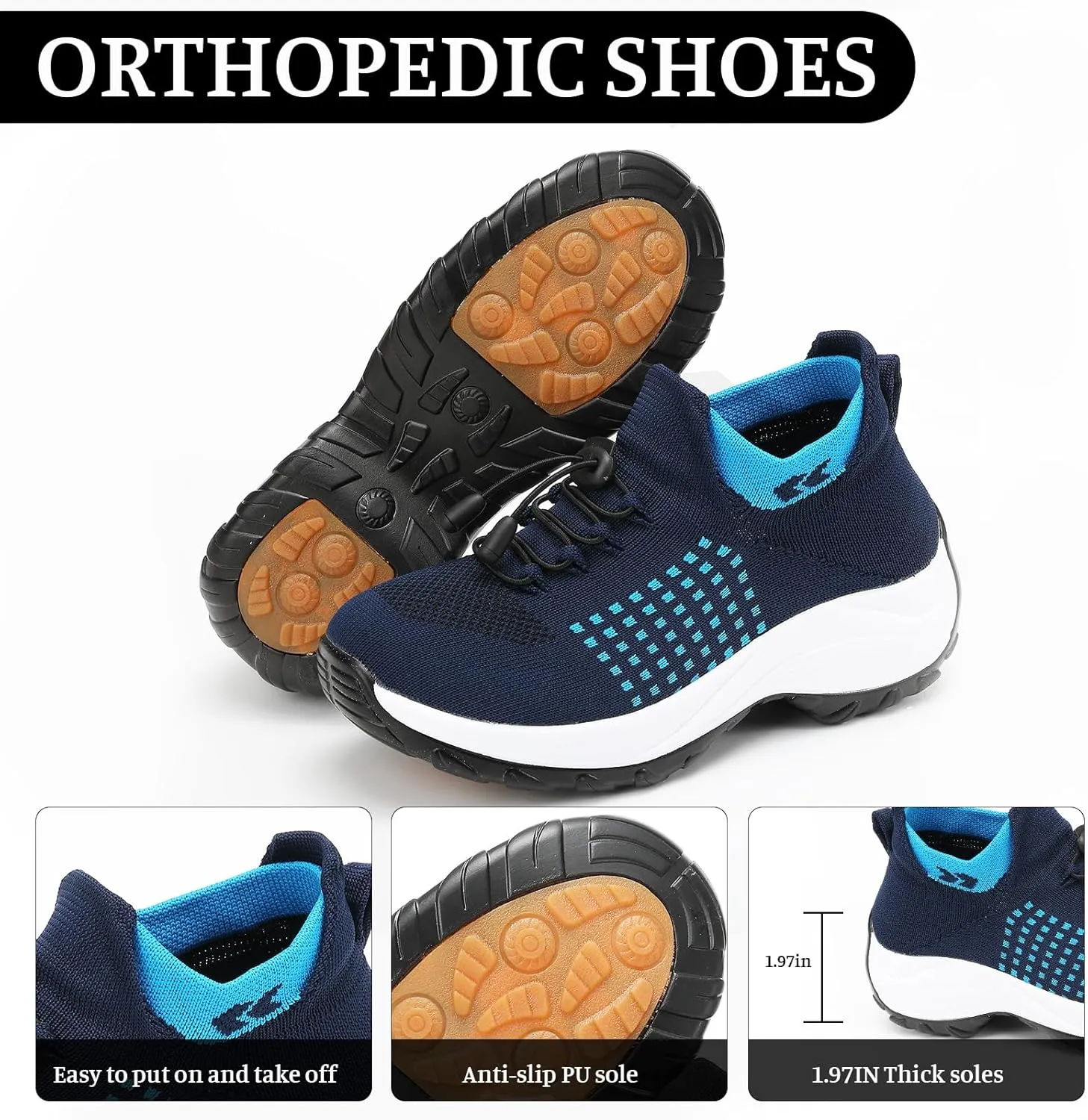Orthopedic Sneakers for Women Men Adjustable Elastic Strap Trainers Shoes,Lightweight Breathable Damping Air Cushion Sneakers Non-Slip Platform Waterproof Comfort Soles Sports Shoes with Arch Support