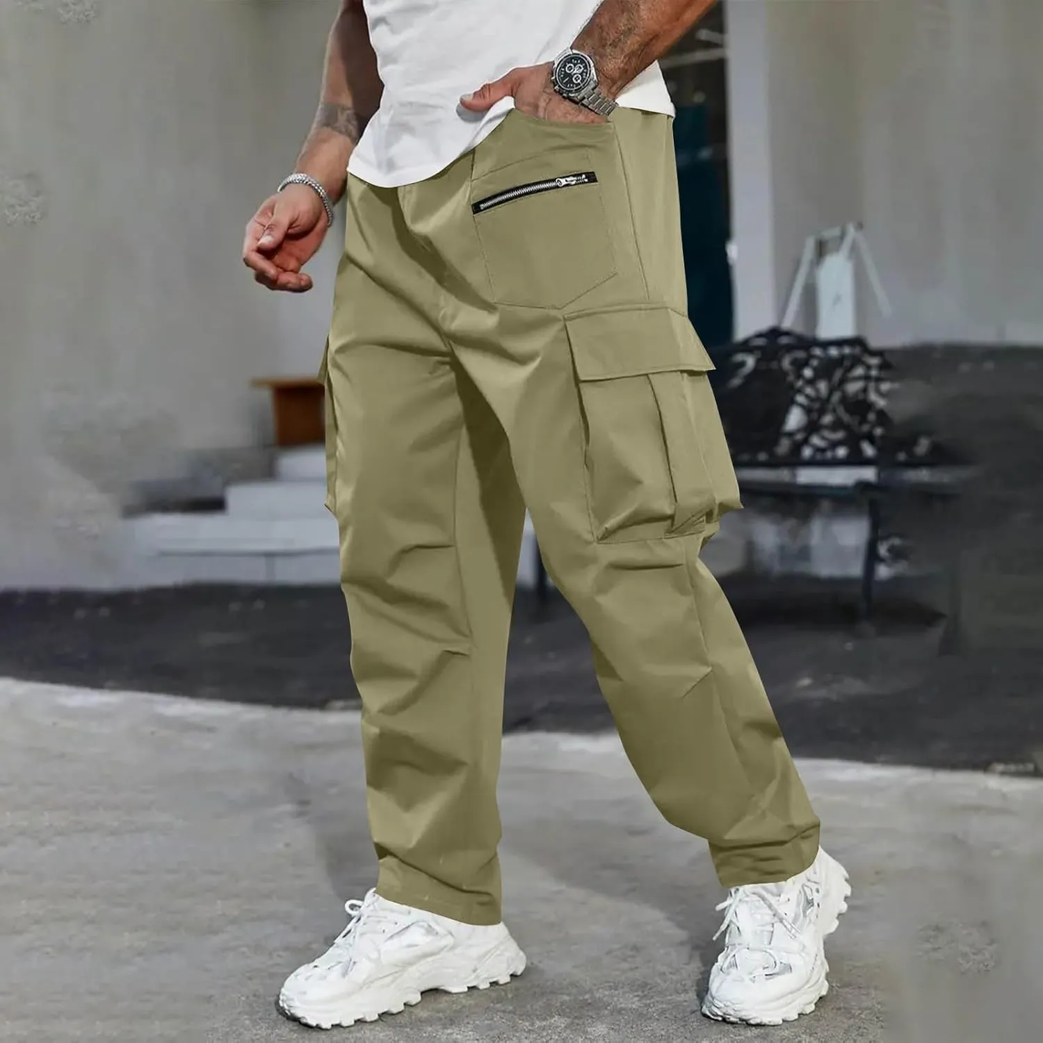 Outdoor Cargo Pants for Men 2025 Lightweight Baggy Street Hiking Pants with Multi-Pockets Oversized Twill Trousers