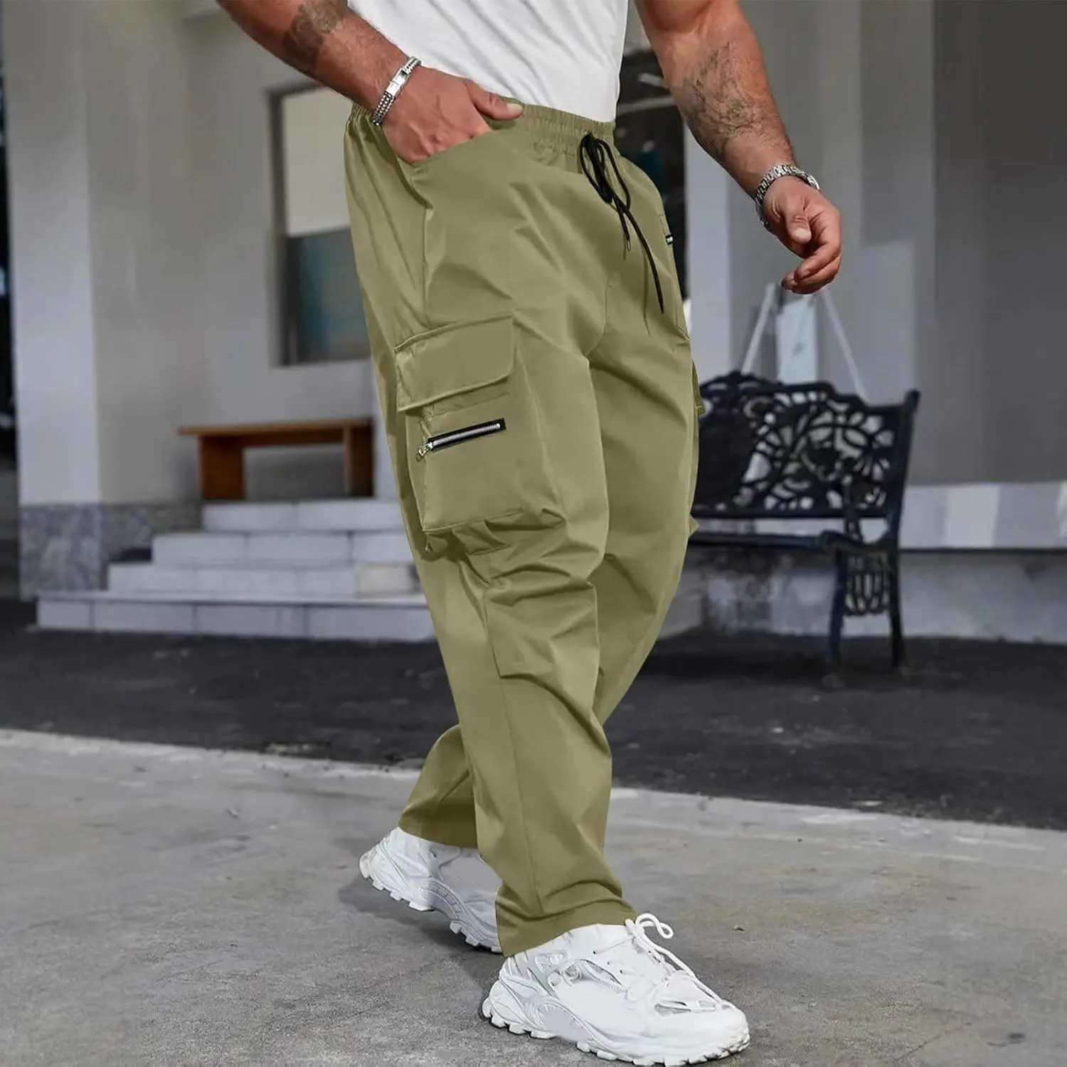 Outdoor Cargo Pants for Men 2025 Lightweight Baggy Street Hiking Pants with Multi-Pockets Oversized Twill Trousers