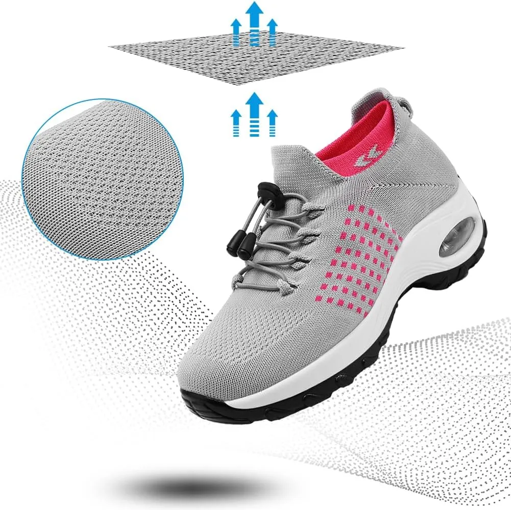 Padgene Women Walking Shoes Sock Sneakers Slip-On Breathable Mesh Trainers Women's Comfortable Casual Ladies Air Cushion Athletic Shoes Running Jogging Shoes