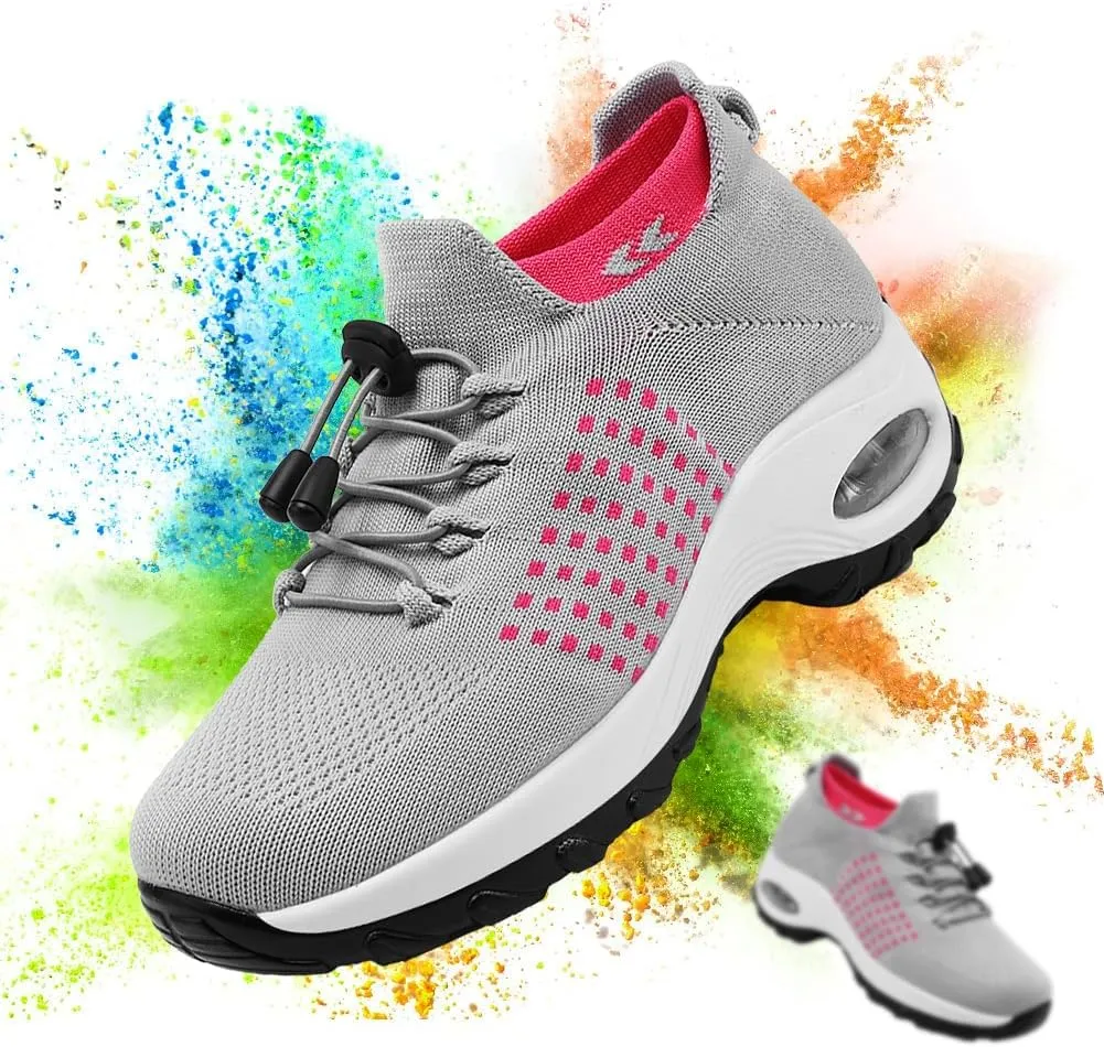 Padgene Women Walking Shoes Sock Sneakers Slip-On Breathable Mesh Trainers Women's Comfortable Casual Ladies Air Cushion Athletic Shoes Running Jogging Shoes