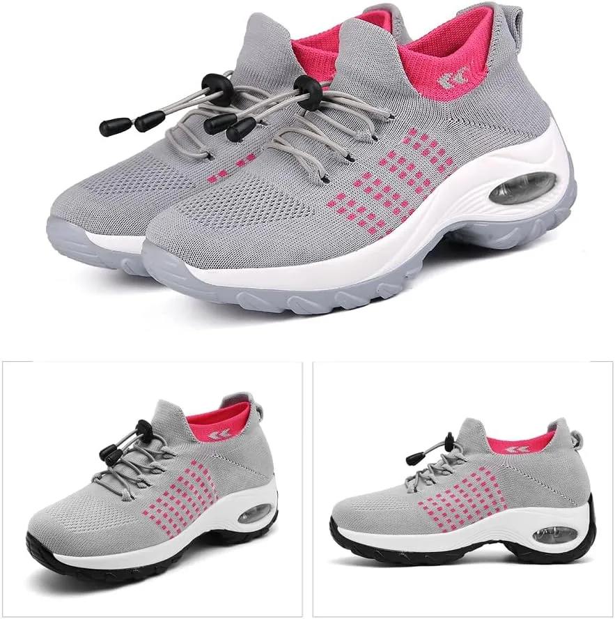 Padgene Women Walking Shoes Sock Sneakers Slip-On Breathable Mesh Trainers Women's Comfortable Casual Ladies Air Cushion Athletic Shoes Running Jogging Shoes