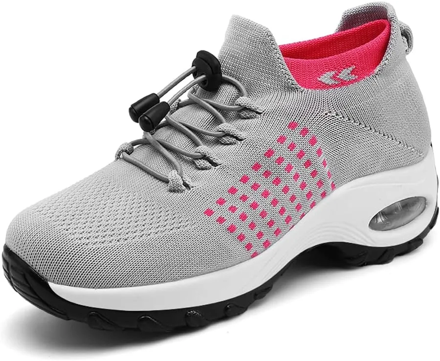 Padgene Women Walking Shoes Sock Sneakers Slip-On Breathable Mesh Trainers Women's Comfortable Casual Ladies Air Cushion Athletic Shoes Running Jogging Shoes