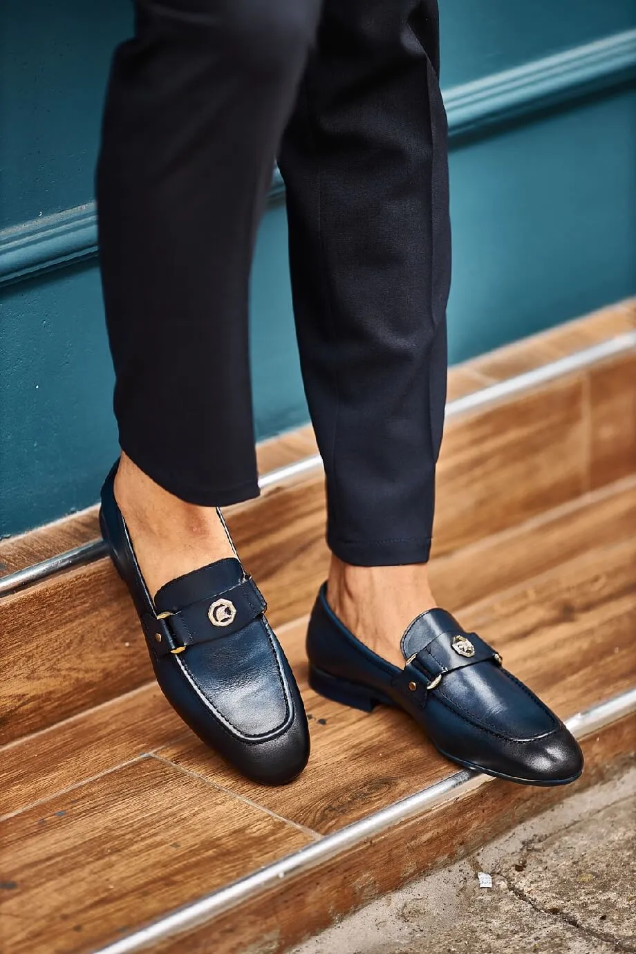 Penny Blue Buckle Loafers