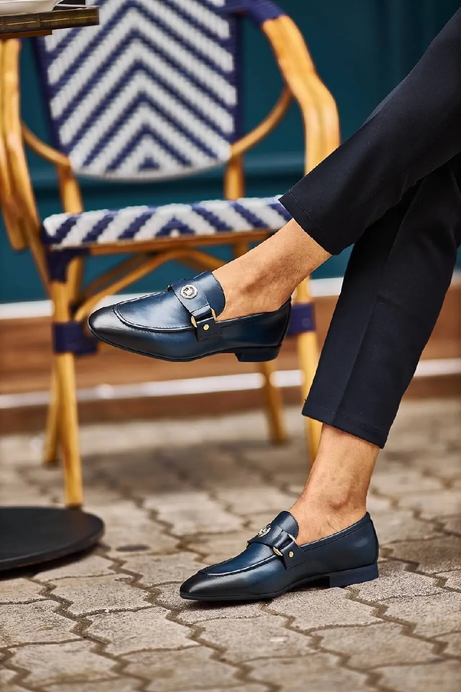 Penny Blue Buckle Loafers