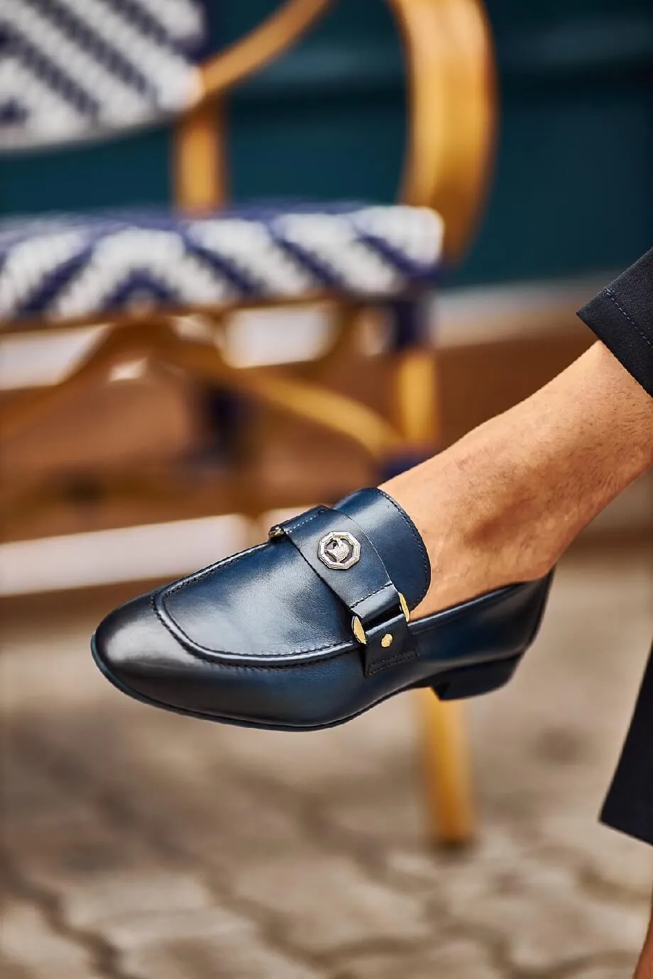 Penny Blue Buckle Loafers