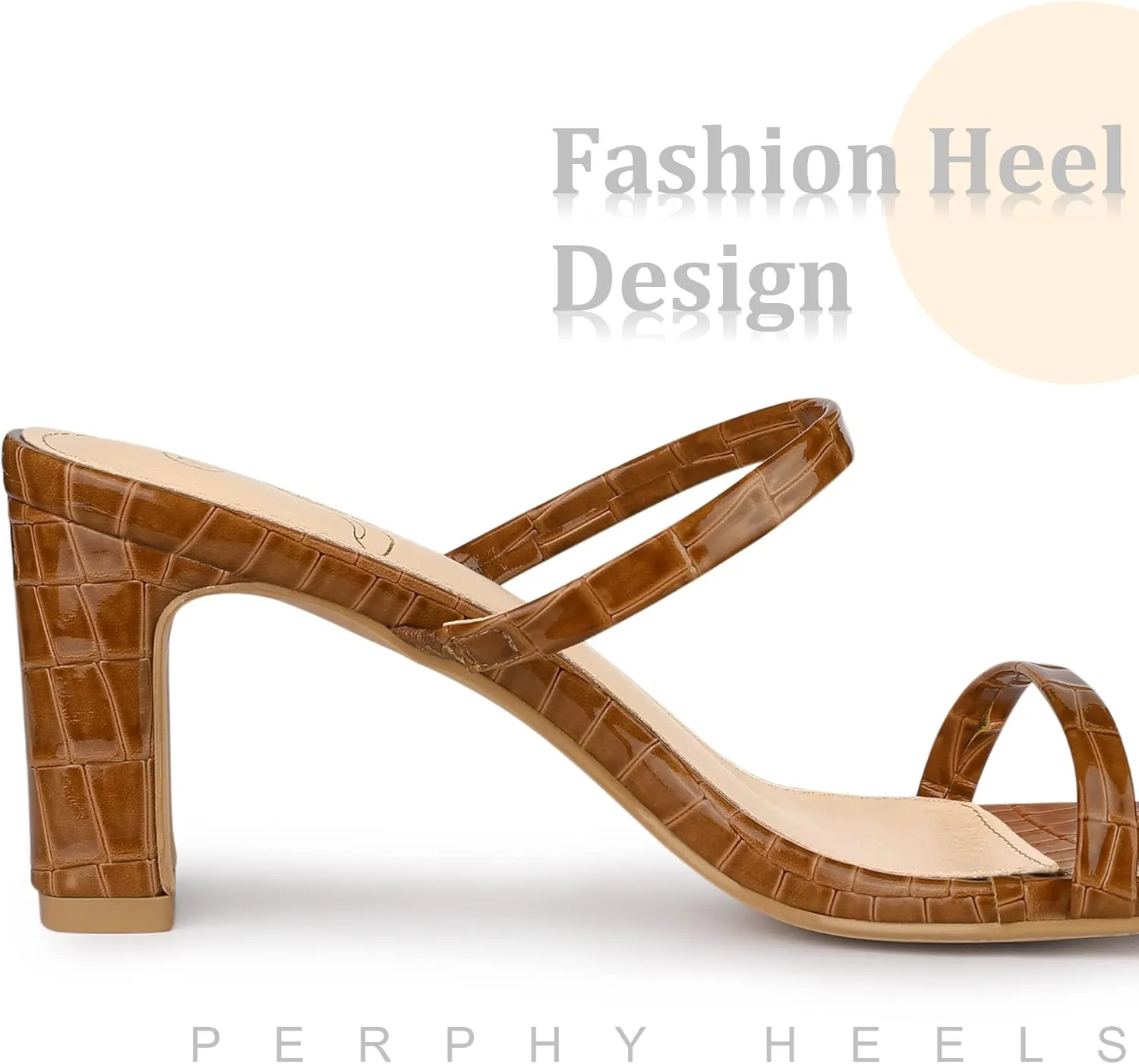 Perphy Square Toe Dual Strap Chunky Heel Slide Sandals for Women