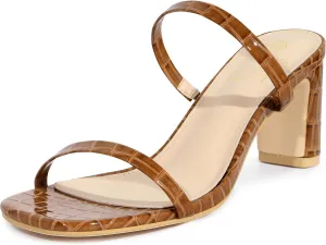 Perphy Square Toe Dual Strap Chunky Heel Slide Sandals for Women