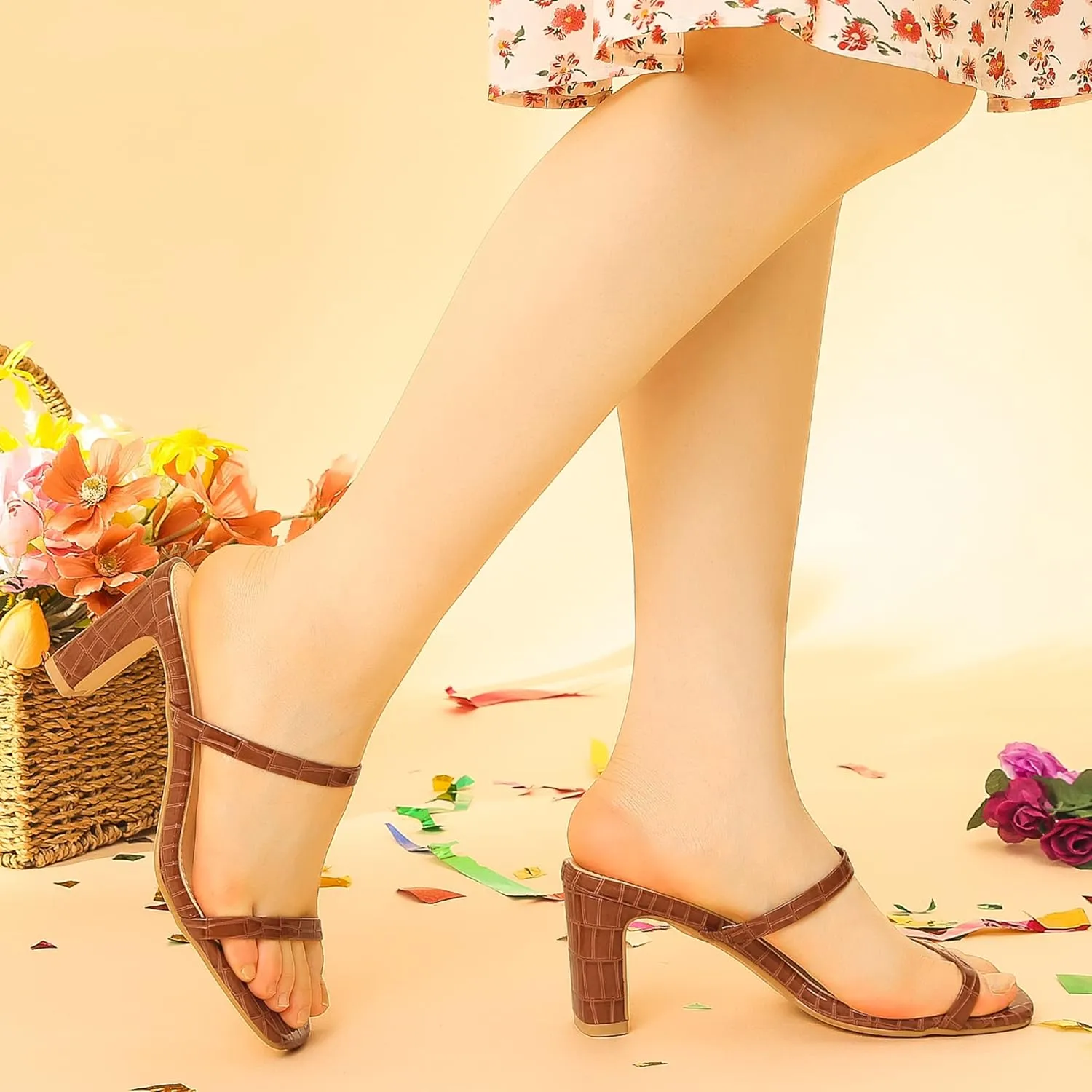Perphy Square Toe Dual Strap Chunky Heel Slide Sandals for Women