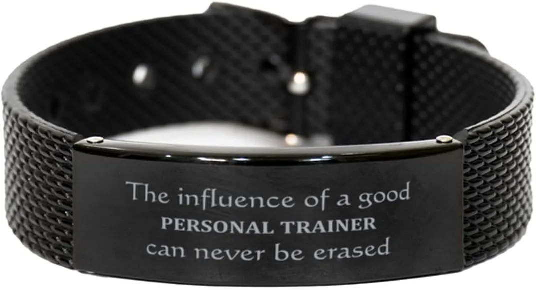 Personal Trainer Engraved Black Shark Mesh Bracelet - Inspire Confidence Birthday Graduation Gifts