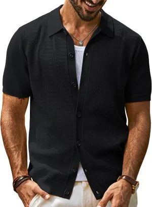 PJ PAUL JONES Mens Polo Shirt Short Sleeve Casual Knit Textured Button Down Polo Shirts with Pocket