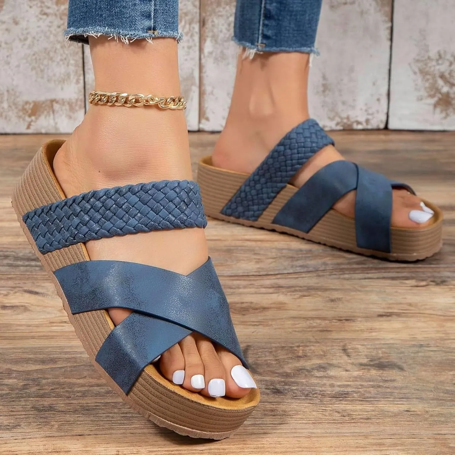Platform Sandals for Women Comfortable Walking Cork Sandals Open Toe 2025 Summer Trendy Wedge Sandals Indoor Outdoor