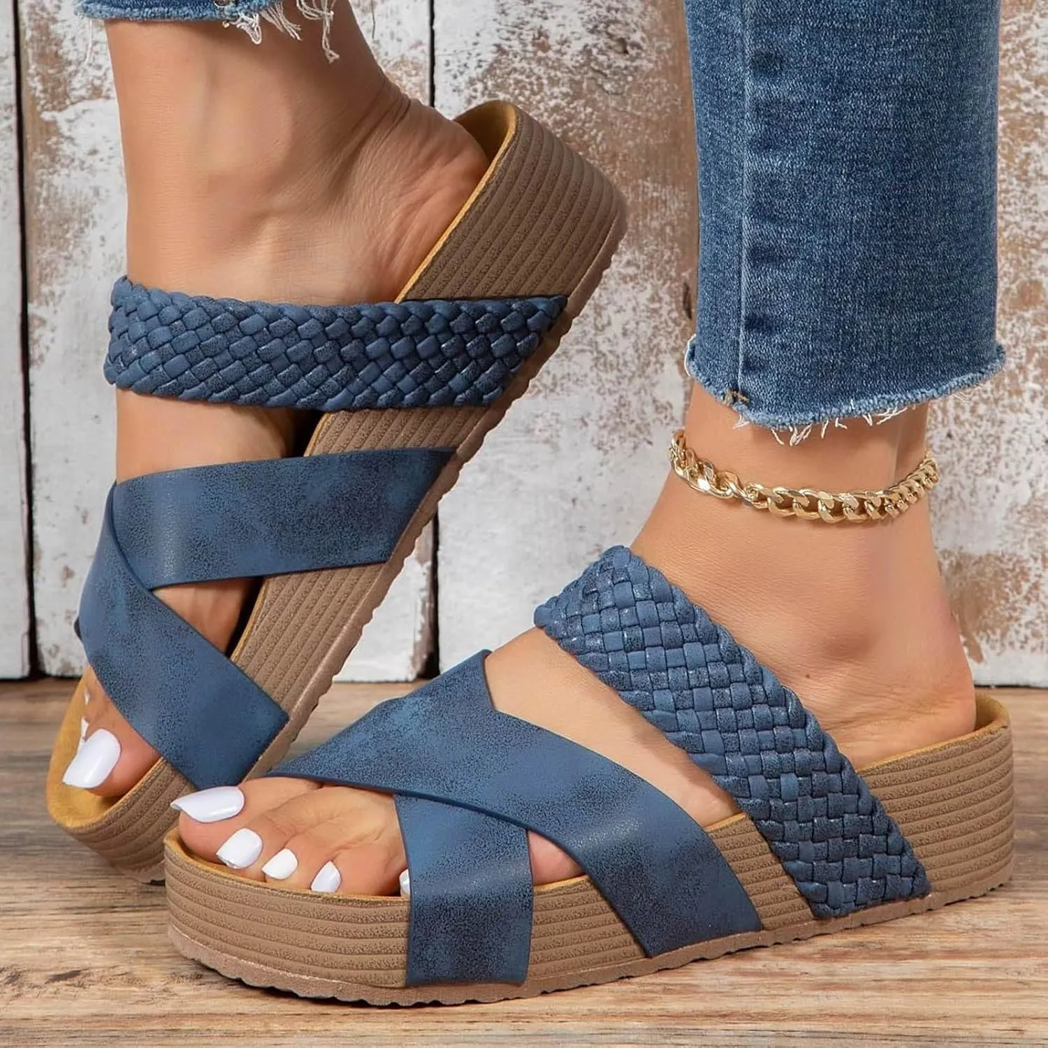 Platform Sandals for Women Comfortable Walking Cork Sandals Open Toe 2025 Summer Trendy Wedge Sandals Indoor Outdoor