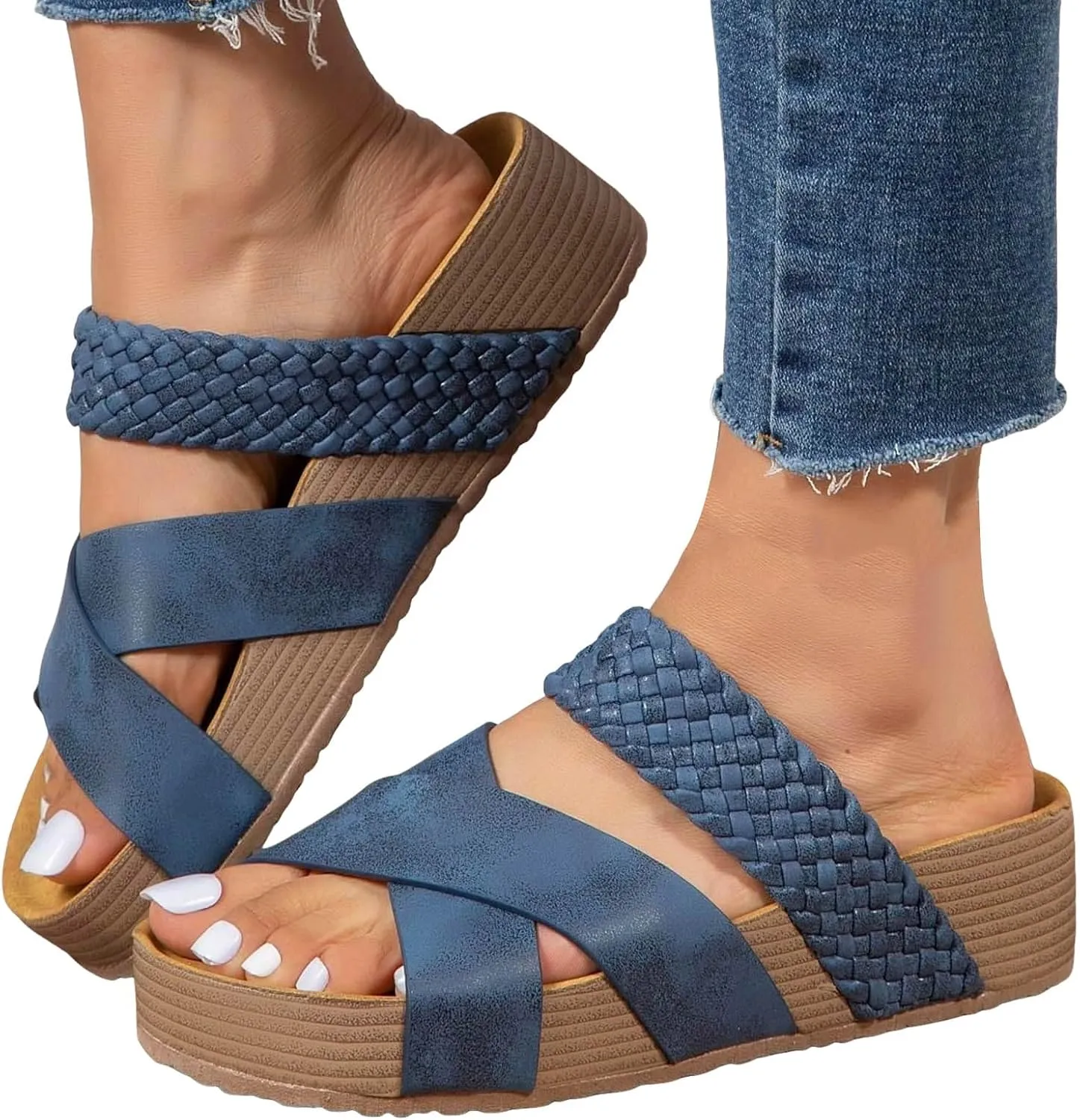 Platform Sandals for Women Comfortable Walking Cork Sandals Open Toe 2025 Summer Trendy Wedge Sandals Indoor Outdoor