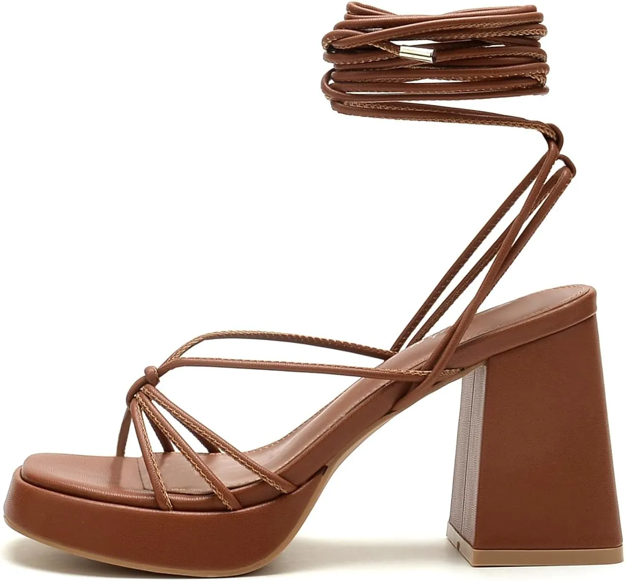 Platform Strappy Heels For Women 3.5 Inch Strappy Heeled Sandals Lace Up Square Open Toe Chunky Blcok Sandals Shoes For Party Prom Date Sandal Heels For Women