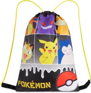 Pokemon Kids Drawstring Bag - Pikachu String Swim Bag for School (Black/Multi)