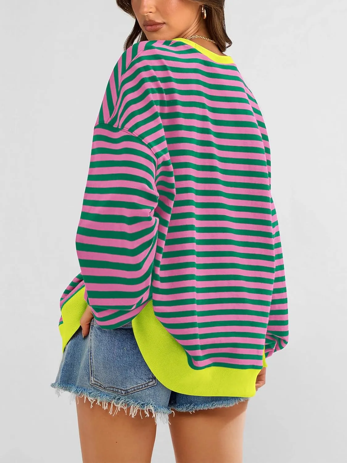 PRETTYGARDEN Womens Striped Oversized Sweatshirt Color Block Crew Neck Long Sleeve Casual Loose Pullover Top Y2K Clothes