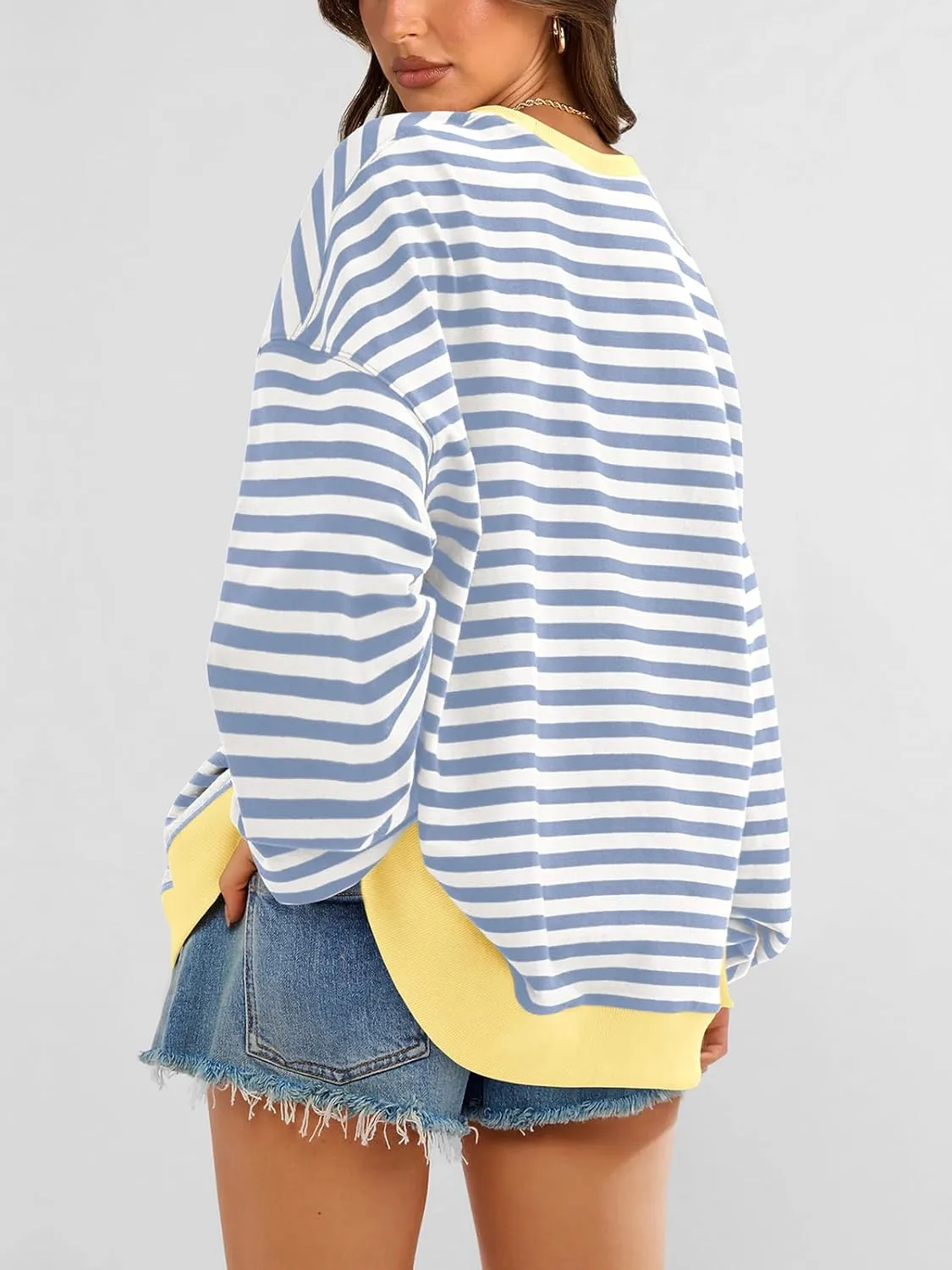 PRETTYGARDEN Womens Striped Oversized Sweatshirt Color Block Crew Neck Long Sleeve Casual Loose Pullover Top Y2K Clothes