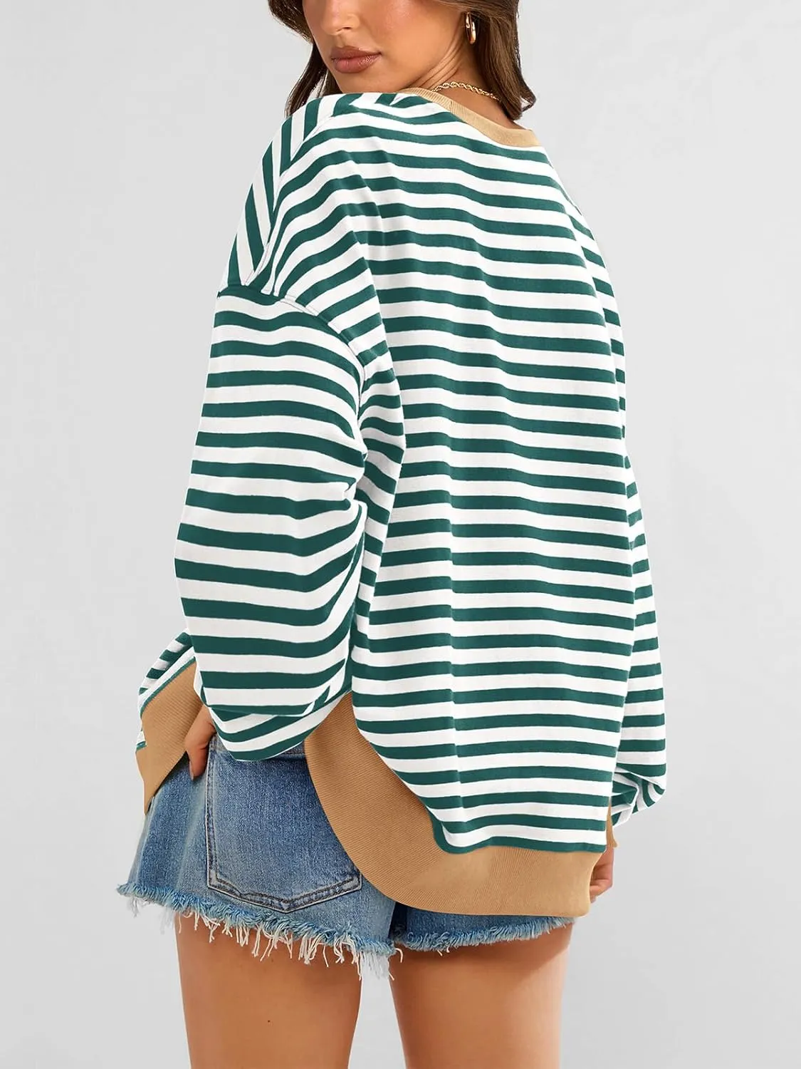 PRETTYGARDEN Womens Striped Oversized Sweatshirt Color Block Crew Neck Long Sleeve Casual Loose Pullover Top Y2K Clothes