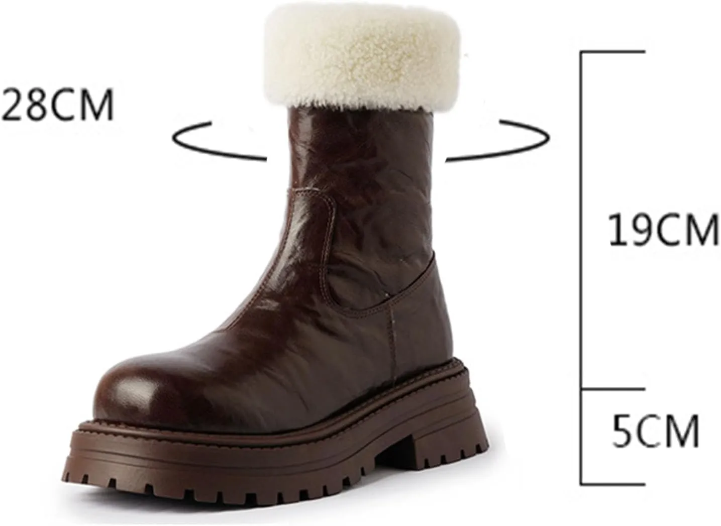Raw Edge Short Snow Boots, Thick Low Heel Mid Calf Boots Waterproof and Non Slip Women's Autumn and Winter Boots Patent Leather Pleated Casual Fashion Boots